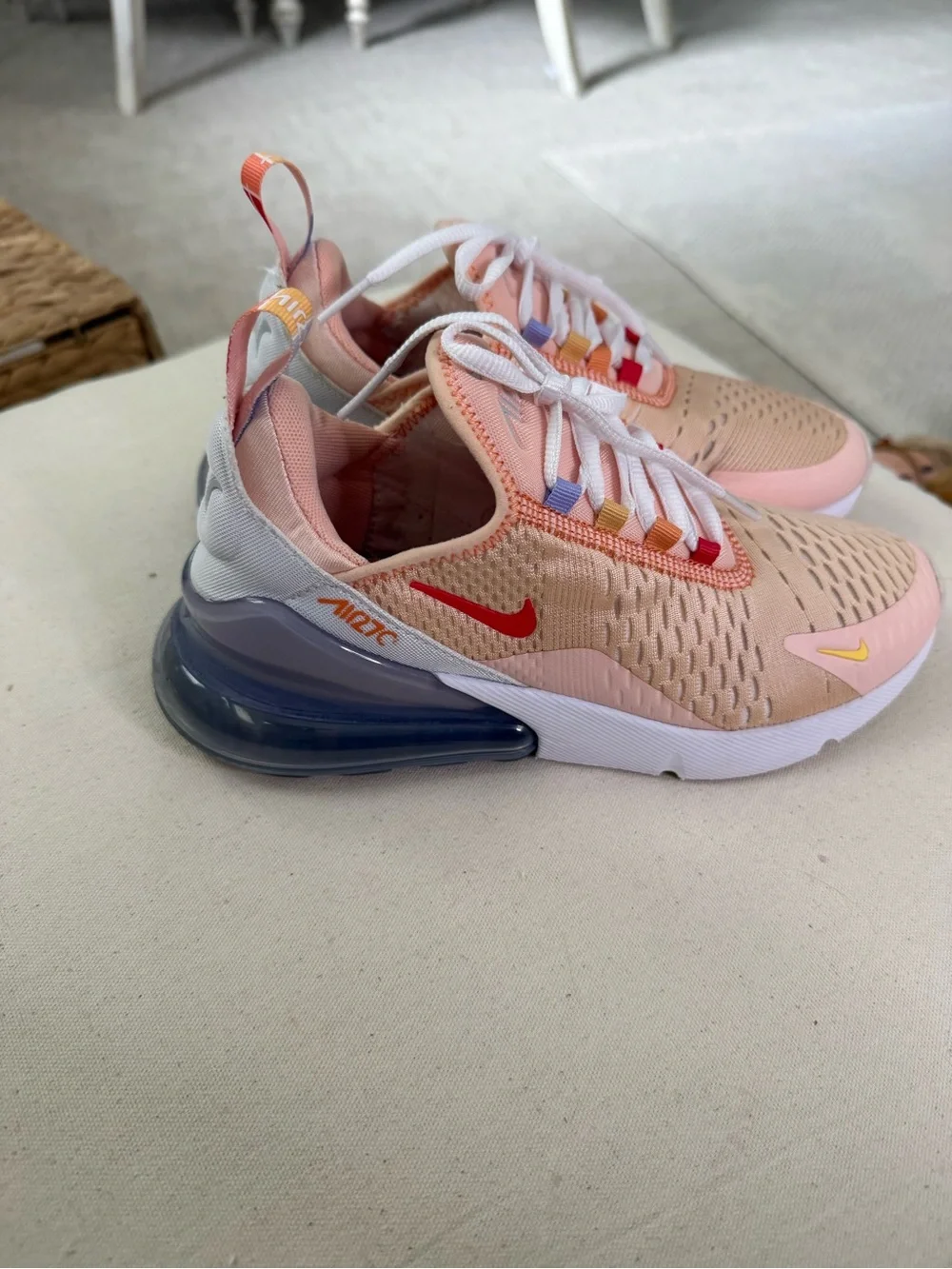 Nike Womens Air Max 270 Peach Pink with Purple and Red Accents